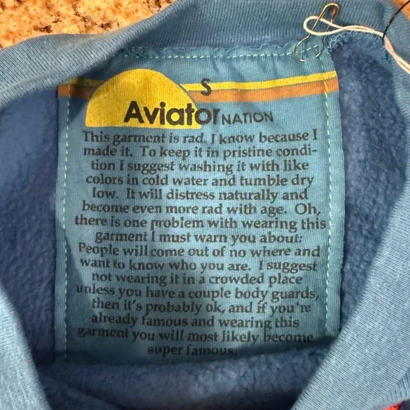 NWT Aviator Nation | RUGBY CROPPED CREW SWEATSHIRT | Cobalt/ Neon | Size S - Picture 7 of 8